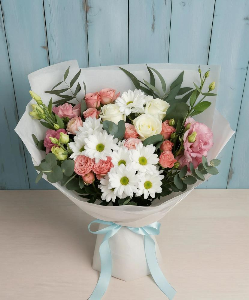 Букет цветов из: Розы, Лизиантусы и Хризантемы в Выкса