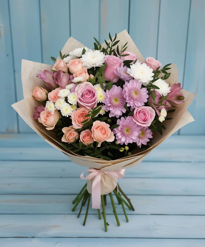 Букет цветов из: Хризантемы, Розы и Альстромерии в Выкса