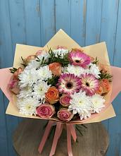 Букет цветов из:  Розы, Герберы и Хризантемы в Выкса
