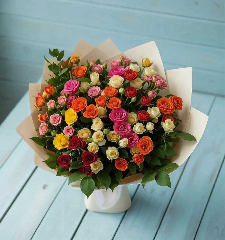Букет Микс из разноцветных кустовых роз в Выкса