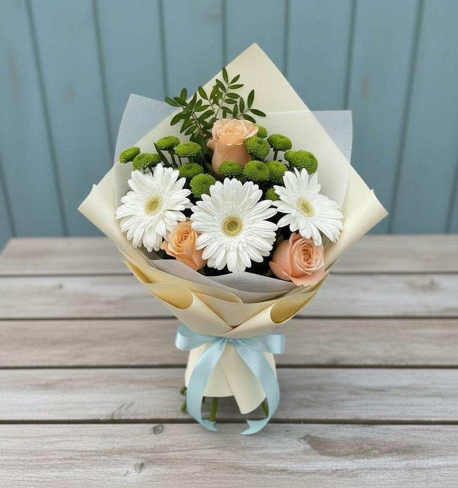 Букет цветов из: Герберы, Розы и Хризантемы в Выкса