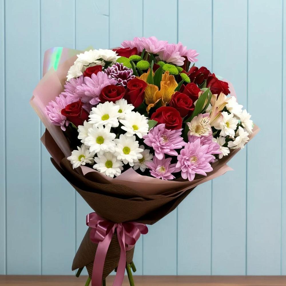 Букет цветов из: Розы, Хризантемы и Альстромерии в Выкса