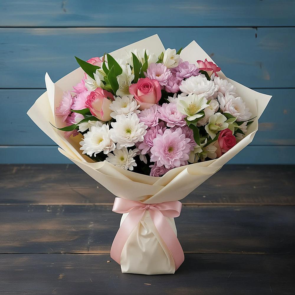 Букет цветов из: Хризантемы, Альстромерии и Розы в Выкса